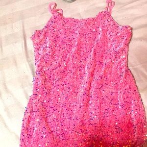 pink with sparkles over spaghetti strap and its a XL hasnt been worn from shien